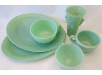 SET Of 6 Pieces! Vintage FIRE KING Glass, Authentic JADEITE Green Color