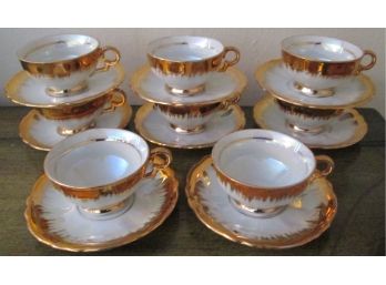 SET Of 8! Vintage BAVARIAN Cups & Saucers, DEMITASSE Size, Hand Applied GOLD TRIM