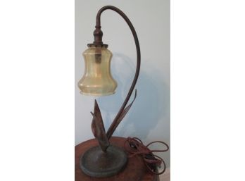 Vintage LILY LAMP, CRAFTSMAN Design, Bronze Finish, Original GLASS Shade