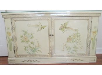 Vintage Asian Style CABINET, 2 DOORS, Glass Top, Finely Detailed Phoenix Birds