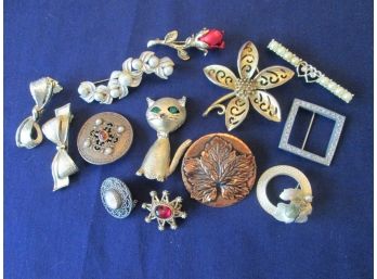 SET Of 13! Vintage Costume PINS, CLIPS & BROOCHES, Some With STONES