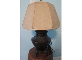 Vintage Signed ASIAN LAMP, DRAGON Design, Bronze Finish, Original PAGODA Shade