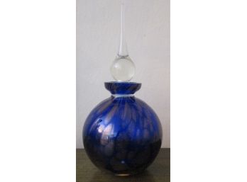 Vintage ART GLASS PERFUME BOTTLE, COBALT Blue With Metallic, Clear Glass Stopper