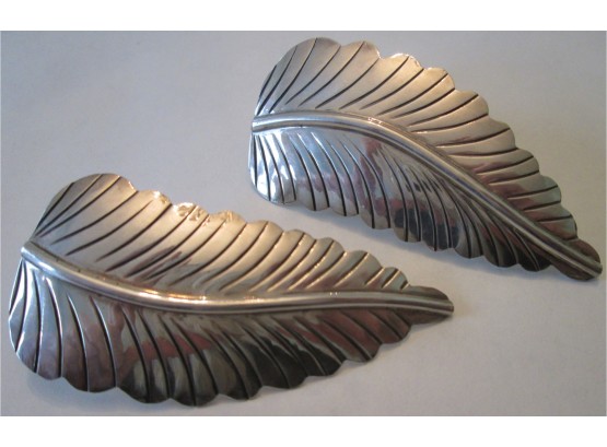 Signed LG, Vintage Matched Pair PIERCED EARRINGS, STERLING .925 SILVER Leaf Design, Made In MEXICO