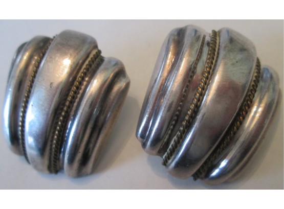 Signed LATON, Vintage Matched Pair CLIP EARRINGS, STERLING .925 SILVER, Made In MEXICO