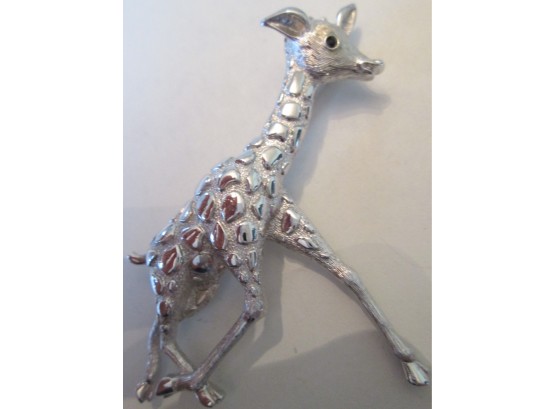 Vintage MONET BROOCH PIN, Finely Detailed GIRAFFE Design, SILVER Tone Costume
