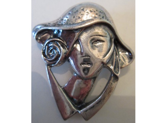 Vintage LADY BROOCH PIN, FASHION Model, Marked STERLING .925 SILVER Setting