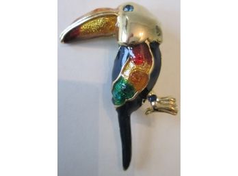 Vintage TOUCAN PARROT BIRD BROOCH PIN, Vibrant Jewel Tone Decoration