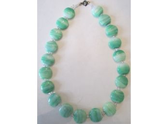 Vintage 16' JADE NECKLACE, CRYSTAL Beads, Hand Strung, 'C' Clasp
