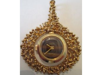 Signed RHONDA, Vintage WATCH PENDANT, Gold Tone Setting, Mid Century Modern, Sold As-is