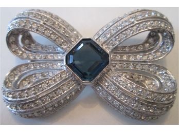 Signed ART DECO Style Vintage BOW BROOCH PIN, STERLING .925 SILVER Setting, Inset STONES