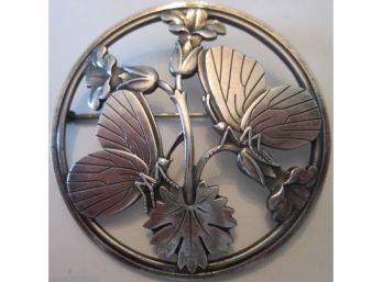 Signed GEORG JENSEN, Vintage BUTTERFLY BROOCH PIN, Sterling .925 Silver Setting