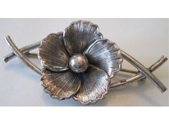 Signed BEAU Vintage FLOWER BROOCH PIN, Sterling .925 Silver Finish