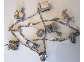 UNUSUAL Vintage Double CHAIN BRACELET, 9 CHARMS Some In STERLING .925 SILVER, Inset STONES