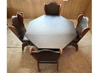 Vintage Faux Slate Black Mica Hexagon Table And Chairs