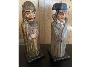 Vintage Scarce Tall   Hand Carved Wood Figural Wine Bottle Holders