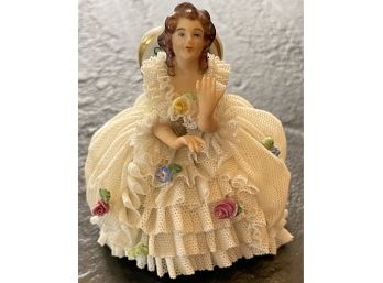 Antique 'MZ' Dresden Germany Signed Figurine-Lady Sitting In White