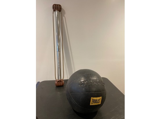 Vintage Bullworker Exercise Bar And Everlast Leather Medicine Ball