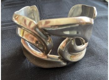 Vintage Sterling Silver-Made In Mexico- Modernist Wide Cuff Bracelet