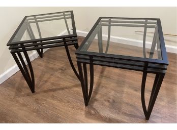 Contemporary  1980s Pair Of Black Metal End Tables