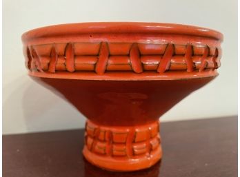 Vintage Italian Art Pottery Bright Orange Pedestal Bowl