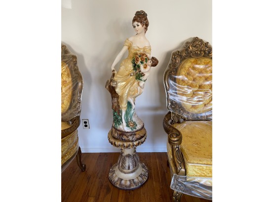 Vintage Woman With Child Statue On Pedestal