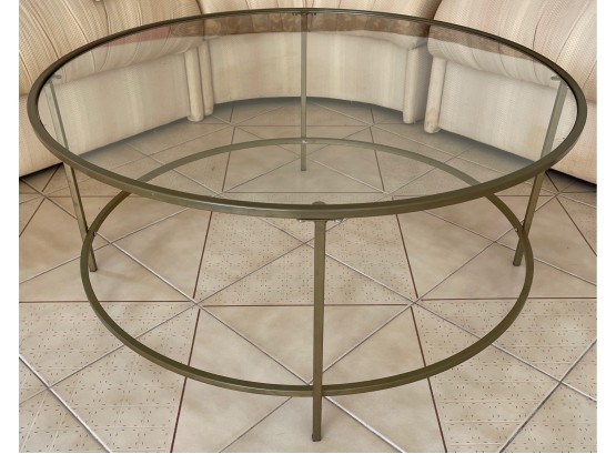 Vintage Round Metal And Glass Coffee Table