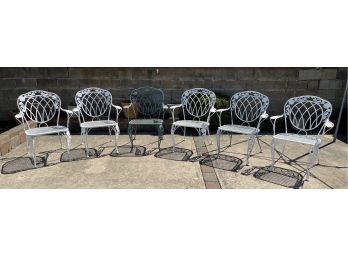 Vintage Set Of Six Iron Outdoor Garden Chairs