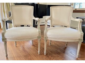 Vintage Antique Pair Of Painted French Armchairs