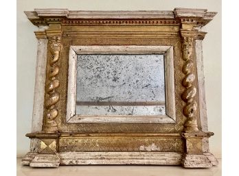 Antique French 19th Century Painted And Gilt Wood Wall Mirror