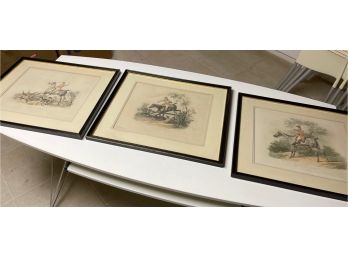 Vintage Grouping Of 3 Framed Equestrian Hunting Prints