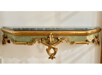 Vintage Italian Gilt Wood Marble Top Wall Mount Console Table