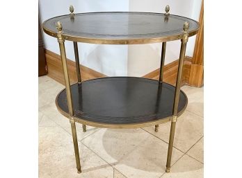 Vintage French Style Brass And Leather Two Tier Table