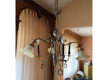 Vintage French Style Brass Or Bronze Swag Chandelier Hanging Fixture