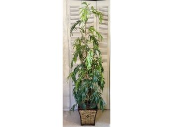 Vintage Tall Silk Standing Tree W/ Bamboo Planter