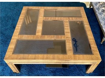 1980s Contemporary Glass & Wood Coffee Table