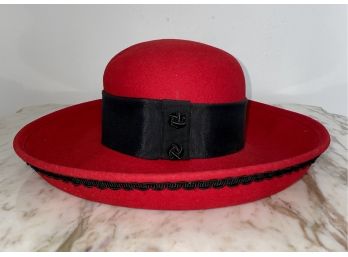 Vintage Ladies Red Felt Designer Hat