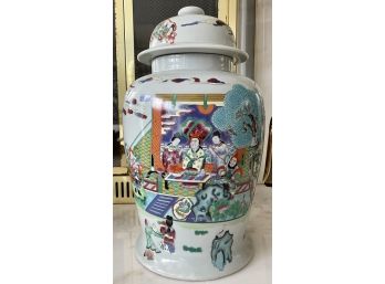 Vintage Porcelain Ginger Jar W/lid- Chop Marks & Blue Hand Painting