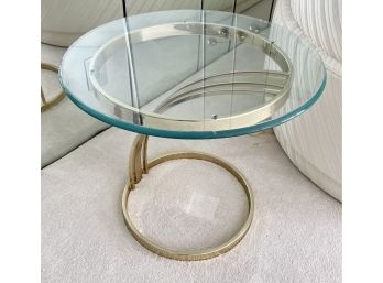 Vintage Modern 1980s Brass Plated Glass Top Occasional End Table