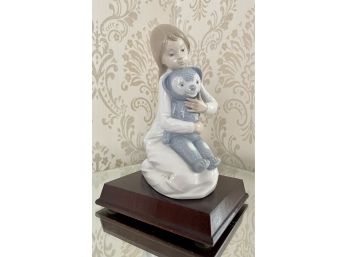 Vintage Blue & White Porcelain Signed Mother & Child Figurine W/base