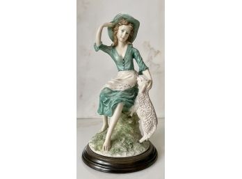 Vintage Porcelain Lady With Hat Sitting Figurine-Made In Italy