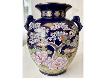 Vintage Colbolt Blue Two Handle Asian Style Vase  1 Of 2