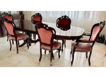 Elegant High Gloss Finish Double Pedestal Dining Room Table With 6 Chairs-Italian Lacquer