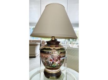 Vintage Asian Style Hand Painted Porcelain Lamp