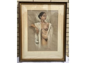 Vintage Original Female Nude Figure, Pastel Art, Signed & Dated