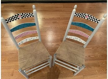 Mackenzie -Childs Style Ladder Back Hand Painted Ladder Back Chairs