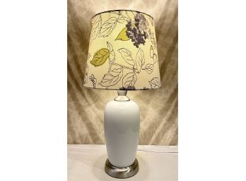 Vintage Lamp W/ White Ceramic Base & Country Modern Printed Shade