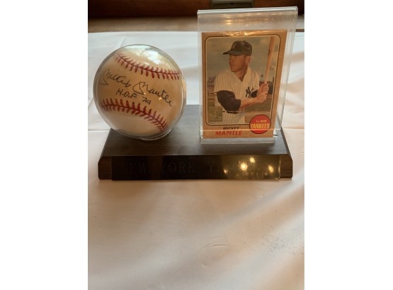 Mickey Mantle NEW YORK YANKEES #74 HALL Of FAMER-Signed Baseball W/ Plaque &  TOPPS #280