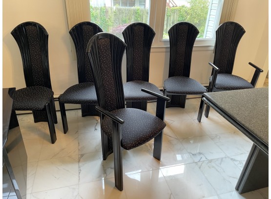 Vintage 1980s Set Of Six Black Lacquer Dining Chairs