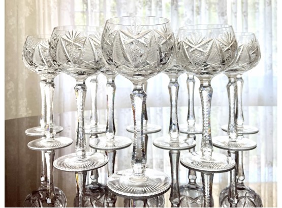 Vintage Crystal  Glasses, Set Of 12 -Clear Hand Cut Hock Goblets